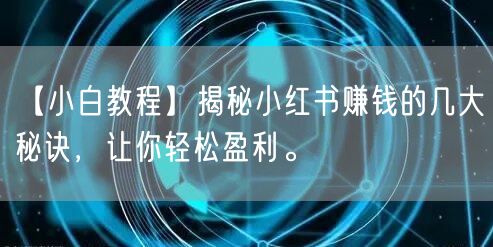 【小白教程】揭秘小红书赚钱的几大秘诀，让你轻松盈利。
